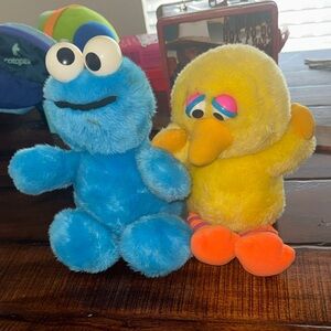 Vintage Sesame Street Hasbro Softies Plush Big Bird & Cookie Monster 1980s Korea